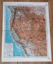 1938 Vintage Map Of Western Usa / California Washington Oregon Montana Arizona - $23.05