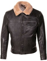 Faux Shearling Biker Brown and Black Style Real Genuine Leather Jacket - £91.83 GBP