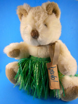 Applause Teddy Bear in Hula skirt Plush 10&quot; sitting w tag COCONUT Vintag... - $16.57