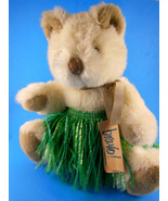 Applause Teddy Bear in Hula skirt Plush 10&quot; sitting w tag COCONUT Vintag... - $22.65 CAD