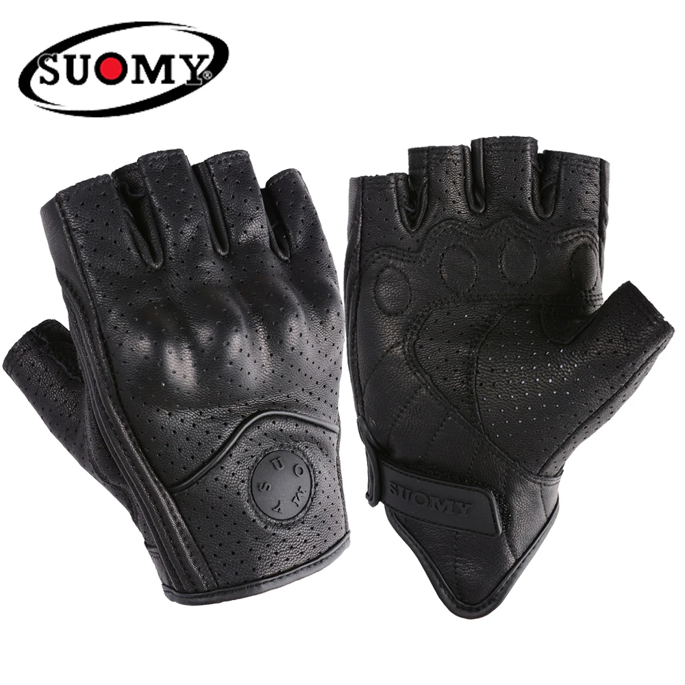SUOMY Leather Motorcycle Gloves Half Finger Gloves Summer Women Men Cycling - £14.87 GBP+