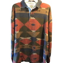 Skyr Vintage Mens XL Aztec Tribal Print Long Sleeve 1/4 Button Cotton Po... - £31.97 GBP