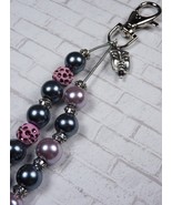 Silver Face Handmade Purse Charm Keychain Glass Pearl Crystal Purple Black - $19.79