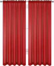 Wpm World Products Mart Red Window Sheer Treatment Panels, Red, 84&quot; Inch Long - £32.95 GBP