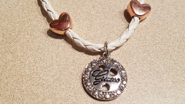 GUESS Womens White Faux Leather,Rose Gold & Rhinestone Logo Charm Bracelet (NEW) - $19.75