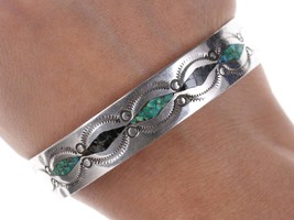 Vintage Navajo Native American Sterling Chip inlay cuff bracelet - $89.10