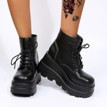 Fashion Trendy Platform High Heels Ankle Boots Women Autumn Winter Add Plush Wed - £40.56 GBP