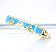Vintage Alpaca Bracelet Signed Floral Abalone MOP Chips Sky Blue Small W... - $13.64