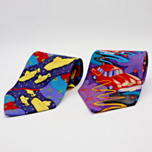 THE BEATLES Yellow Submarine &amp; Drive My Car Neck Ties Set of 2 Novelty 100% Silk - £19.00 GBP