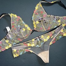 Victoria&#39;s Secret Unlined 34A,34D,34DD,36A/34B Bra Set Xs Thong Floral Embroider - £54.37 GBP