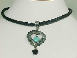 CAROLYN POLLACK STERLING HEART PENDANT NECKLACE with TURQUOISE and BLACK... - £115.88 GBP