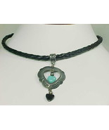 CAROLYN POLLACK STERLING HEART PENDANT NECKLACE with TURQUOISE and BLACK... - £116.62 GBP