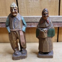 Vintage Antique Syroco Wood Figurines Folk Art Elderly Man and Woman 5 to 5.5” - £22.47 GBP