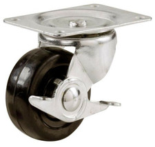 2” General Use, Rubber Wheel Swivel Plate Caster, 90 Lb. Load Rating, Side Brake - £8.58 GBP