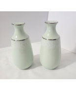 Noritake Promise Me Salt &amp; Pepper Shaker Set + Stoppers EUC 4-1/4&quot; Lt Sa... - $48.30