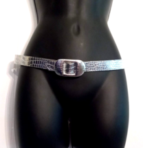 Fashion Belt size 6 Textured Silver Moc Croc Faux Leather 1&quot; wide - $12.82