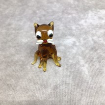 Vintage Miniature Art Glass Amber Kitty Cat Whiskers Eyes 1.5&quot; Tall - £7.71 GBP