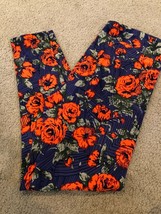 Nwot Lu La Roe Tc Leggings Dark Purple Black Orange Big Roses Floral Flowers - £26.15 GBP