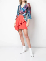 Alice + Olivia Bray Wrap Blouse Floral Crop Chiffon Blue Multicolor Sz L NWT - £96.41 GBP