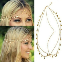 Sexy Bohemian Head Chain Headband Headpiece Hair Gold Metal Tassel Coin ... - $12.16