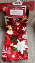 Christmas Super Soft Plush Throw Blanket 50&quot; x 60&quot; Red Poinsettia Design - £11.72 GBP