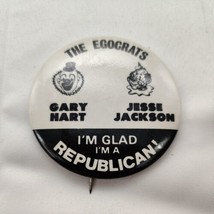 Vintage The Egocrats - Gary Hart &amp; Jesse Jackson - Glad I&#39;m A Republican Pin - £31.57 GBP