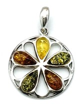Vintage Sterling Silver Baltic Amber Multi Stone Pendant - £29.59 GBP