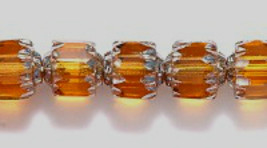 6mm Cathedral Topaz with Silver, Czech Glass Beads 25, fire polish - $2.50
