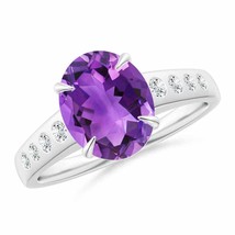 ANGARA Oval Amethyst Ring with Flush-Set Diamonds for Women in 14K Solid Gold - £1,212.13 GBP