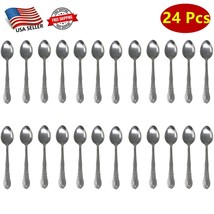 24 Pieces Stainless Steel Dinner Spoons Flatware Tableware Set Kitchen 7.25 inch - £13.13 GBP