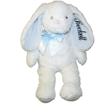 17&quot; Bearington Collection Bunny Beckett Rabbit White Plush Blue Ribbon Long Ears - £18.13 GBP