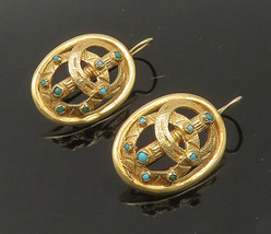 14K GOLD - Vintage Petite Turquoise Shiny Oval Drop Earrings - GE096 - £463.34 GBP