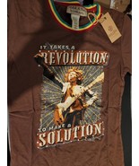 BOB MARLEY IT TAKES A REVOLUTION TO MAKE A SOLUTION T-SHIRT BROWN SMALL - £16.39 GBP