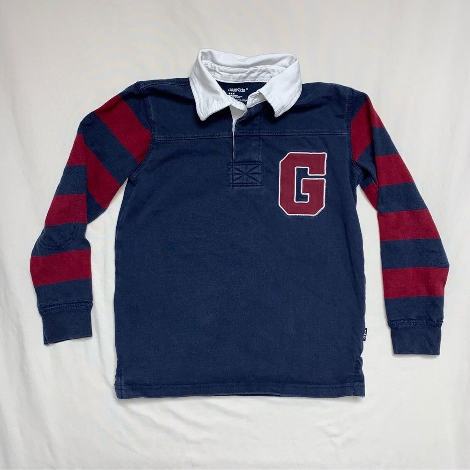 GAP Rugby Polo Shirt Boys Small Preppy Red Blue Striped Long Sleeve Top Fall - $15.84