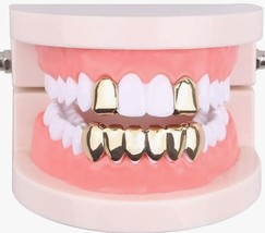 14K Gold Plated 2 Front Caps Grillz Teeth &amp; 1 Lower Bottom Grillz 3pc Se... - £15.56 GBP