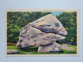 Pittsfield MA Massachusetts Public Town Park Balance Rock Linen Postcard Boulder - £5.34 GBP