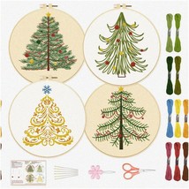 Merry Snowflake Pine Tree Embroidery Kit - DIY Adult Beginner Stamped Cross Stit - £50.36 GBP