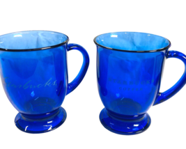 2 Starbucks Anchor Hocking Cobalt Blue Glass Coffee Mug  Large Footed  16oz - £39.08 GBP