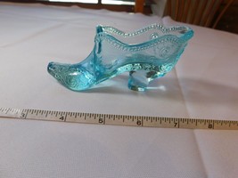 Vintage Victorian Mosser Aqua Glass Slipper Shoe with Front Bow Pre-owned - £16.55 GBP