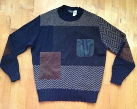 De Pietri Men&#39;s XL Vintage Brown Patchwork Sweater Alpaca Wool  Mix Italy - $65.94