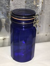 Cobalt Blue Glass Canister 12 Panel Wire Bale Storage Pasta Jar 8” Farmh... - $14.96