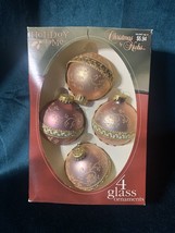 4-Vintage Krebs Peach/Gold Ornaments Tree Blown Glass Original Box - $18.81