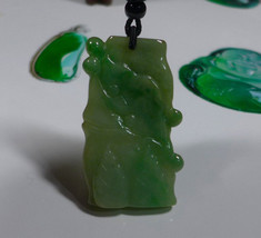 Cert&#39;d Fine Natural Type A Jadeite Jade Big Bamboo Antique Pendant - £277.30 GBP