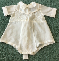 Vintage baby Christening one piece out fit short sleeve snap button tie ... - $19.75