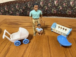 Fisher Price Loving Family African American Black Dad Figure Baby Furniture lot - $49.45