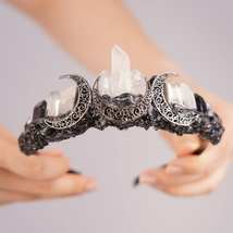 JWICOS Raw Crystal Quartz Crown Clear Crystal Headband Tiara Moon Goddes... - £25.03 GBP