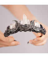 JWICOS Raw Crystal Quartz Crown Clear Crystal Headband Tiara Moon Goddes... - £25.15 GBP