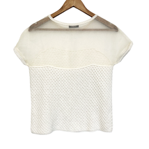 Max &amp; Co Womens S/M Sweater Cream Crochet Mesh Short Sleeve Cropped  - £23.12 GBP