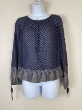 Lucky Brand Womens Size XS Blue Paisley Floral Blouse Long Tie Sleeve - £5.53 GBP