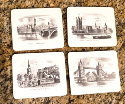 Vintage Lady Clare Coasters Gilded Edges Green Felt Illustrations of London - $331.97 MXN